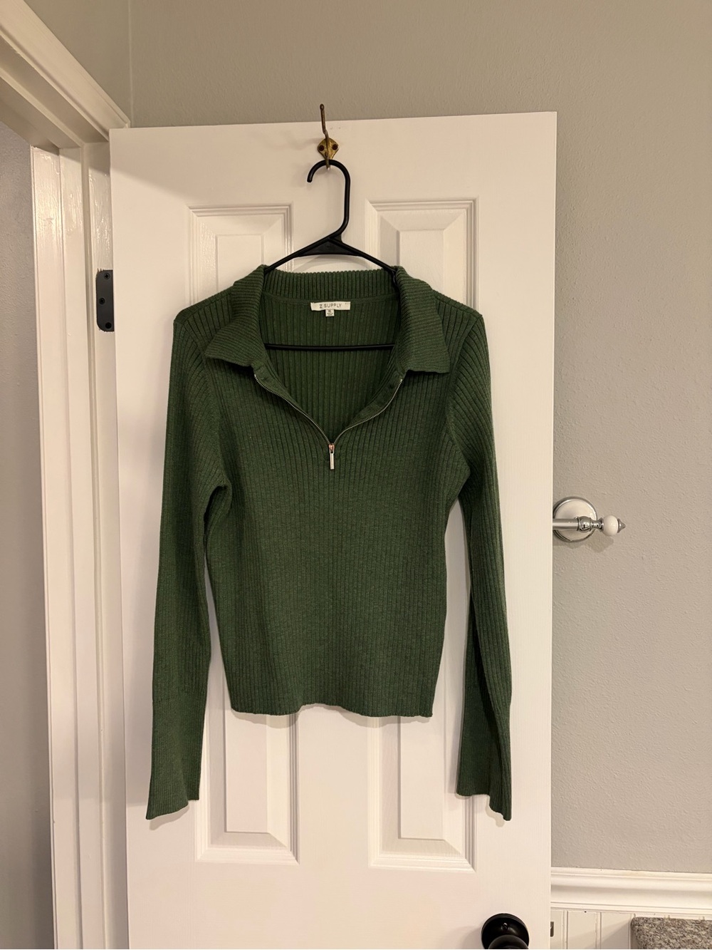 Z Supply Ribbed Half Zip Sweater Olive Green XL